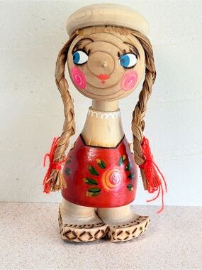 Vintage Russian wooden folk art souvenir doll